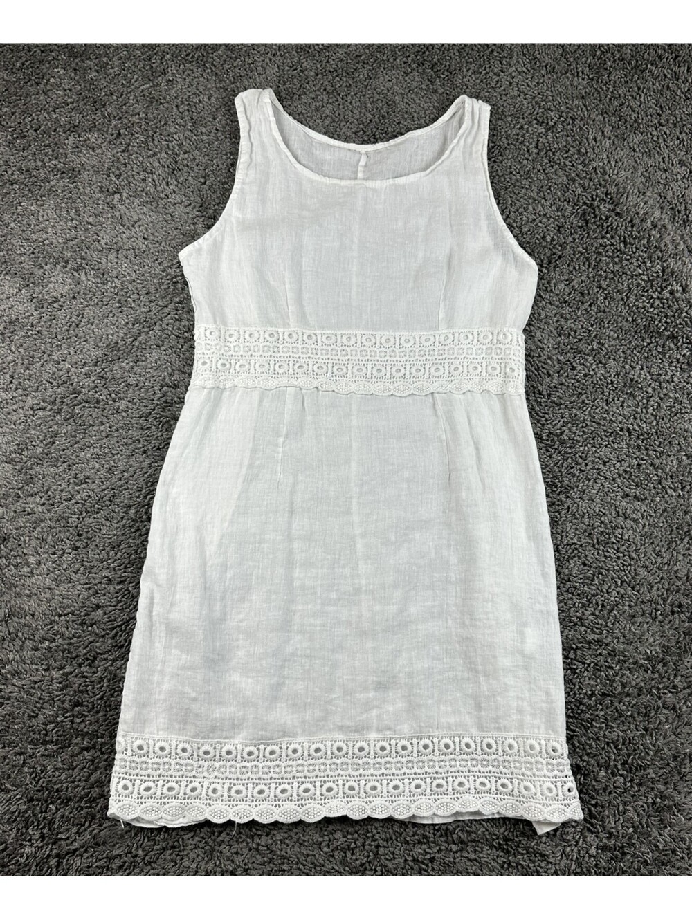 Pronto Moda Sally 100% Linen White Dress Womens Made in Italy Lace Sz XL 12